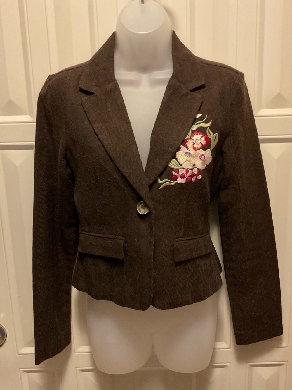 Vintage FANG Brown & Pink Button Up Fitted Jacket Women’s Size S Y2K